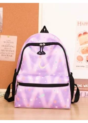 1pc Backpack Nylon Zipper Closure New Cute Schoolbag Dreamy Colored All Match Backpack Cartoon Backpack Suitable For Daily Outings Outings Perfect Gift For Boys And Girls