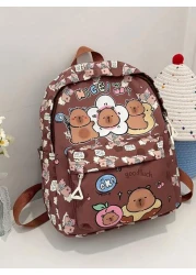 1pc Cute Capybara Backpack Cartoon Animal Print Casual Style Back To School Backpack With Zipper Closure And Adjustable Shoulder Straps Suitable For Campus And Travel
