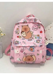 1 حقيبة ظهر من النايلون مغلقة بسوستة ذات تصميم أنيق وجميل للكابيبارا، مع أحزمة كتف قابلة للتعديل مريحة متعددة