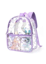 1 Piece Pvc Pink Unicorn Print Cute Children S Backpack Waterproof Backpack For Travel And School Kawaii School Bag With Side Mesh Bag Daily Commuting Use Holiday Gift