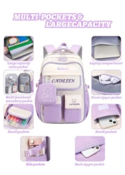 1pc Large Capacity Multi Pocket School Backpack For Girls Cartoon Bear Purple Backpack Outdoor Travel Bag With Coin Pocket Padded Shoulder Strap Fashion Versatile Polyester Suitable For Teenage Girls