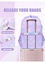 طقم ظهر مدرسي للفتيات 3 قطع، حقيبة مدرسية، حقيبة كتب للطلاب، حقيبة سفر خارجية، شنطة قلم رصاص، حقيبة غداء، مناس