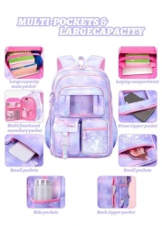 1pc Dream Girl Backpack Multi Pocket Children Backpack Cute Student School Bag Casual Durable Lightweight Travel Bag With Front Transparent Pocket And Anti Theft Pocket Ideal Birthday Gift For Girls G