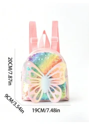1pc Children Girl Cute Butterfly Color Sequenant Classic Backpack Classic Backpack Is Suitable For Little Girl Kindergarten Elementary School Students Daily Outdoor Travel Festivals Gift