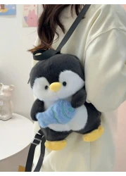 Children s Cute Cartoon Penguin Shape Plush Backpack Novelty Back To School Bookbag For Primary And Secondary School Students Lightweight Casual Travel Vacation Storage Backpacks Autumn And Winter New