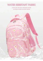 3pcs Set Backpack Set With Daisy Flower Pattern Suitable For Students School Backpack Lunch Bag Pencil Case Backpack