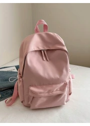 1pc Teens Simple Zipper Closure Backpack Fashion Versatile Solid Color School Bag Suitable For Daily Use