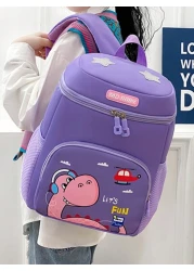 1pc Kids Cute Cartoon Green Dragon Print Backpack With Wide Strap Back Support Design Suitable For School Daily Use