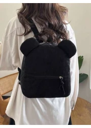 حقيبة ظهر كارتونية على شكل دب مصنوعة من القطيفة بتصميم أنيق وبسيط، مناسبة لموسم العودة إلى المدرسة، حقيبة ظهر