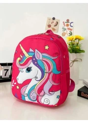 1pc Cute Backpack Nylon Cloth Double Zipper Closure Summer New Style Pink Rainbow Unicorn Schoolbag Fashionable Cartoon Backpack Comfortable Shoulder Strap Large Capacity Multifunctional Suitable For