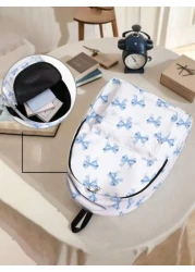 1pc Colorful Bow Backpack With Pockets Zipper Closure Suitable For Boys And Girls Stylish Everyday Use Backpack For School And Outdoor Activities