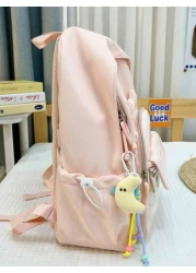1 New Fashion Solid Color Cute Student Schoolbag Nylon Waterproof Large Capacity Backpack Without Pendant