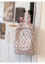 1 PC Back To School Large Capcity School Bag With Laptop Compartment Fashion Versatile All Purpose Backpack Purse Simplicity Gingham Durable Nylon School Backpack With Adjustable Strap Multiple Pocket