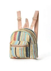 1 Piece Children S Multi Color Straw Casual And Fashionable Mini Backpack Lightweight Multi Functional Backpack For Travel And Vacation Suitable For Boys And Girls Outdoor Travel Use