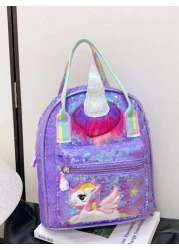 1 Pc New Sequined Material Cute Cartoon Pony Solid Color Girl Backpack Can Be Carried On One Shoulder Smooth Zipper Opening And Closing Sweet And Exquisite Elegant And Stylish Suitable For School Trav