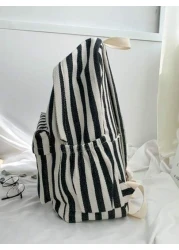 1pc New Versatile High Quality Vertical Striped Backpack Large Capacity Student Commuting Daily Casual Rucksack