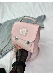 1pc Backpack Pu Flip Top Opening And Closing Fashionable Girl S Backpack 2025 Summer New Simple Versatile Backpack Korean Style Hand Held Backpack Smooth And Comfortable Shoulder Strap With Sufficient