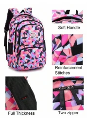 3 Piece Geometric Print Backpack Set Student Bookbag For 15 6 Inch Laptop High Capacity Lightweight Travel Bag Back To School Gift