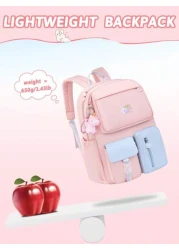 1PC Girls Backpack With Unicorn Keychain Lightweight Macaron Color School Bookbag Simple Polyester Travel Daypack For School Outdoor Ideal Birthday Gift Back To School Essential