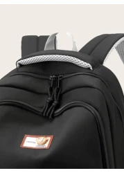 Bear Charm Decoration Large Capacity Casual Fashion Backpack Solid Color School Bag Large Capacity Zipper Simple School Bag Cute Student School Bag Suitable For Girls Daily School And Outing Use