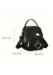 1pc Girl s Girl s Nylon Shoulder Bag With Heart And Butterfly Pattern Casual Mini Crossbody With Adjustable Strap Multi Layer External Headphone Hole Solid Color Secure Zip Closure Small Crossbody Bag