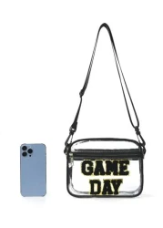 1pc Kids Cute Fashion Tpu Transparent Crossbody Bag Chenille Letters Embroidery Game Day Adjustable Shoulder Strap Zipper Closure Waterproof Simple Style Suitable For Going Out And Daily Commuting Hol