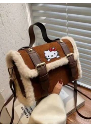 Sanrio حقيبة بخيار العنق مبطنة بالشراب من هالو كيتي صوف جديدة, حقيبة يد مطورة ذات نسيج فريد للتخزين