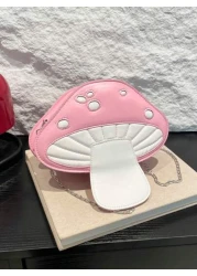 1 قطعة حقيبة رسول من مادة البولي يوريثان ذات لون أحادي على شكل فطر للبنات، مع سلسلة معدنية لحمل الكتف، غلق سحاب