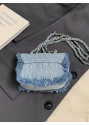 Frayed Chain Strap Shoulder Crossbody Mini Square Bag For Girls Retro Style