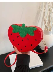 1pc Korean Version Pu Material Strawberry Bag Cute Strawberry Full Of Fashion Sense Simple Closure Convenient For Taking And Putting Items Perfect For Shopping Work Or Travel Very Suitable For Taking