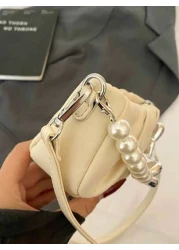 1pc New Fashion Elegant Solid Color Pearl Handbag With Pleats Shoulder Crossbody Bag