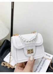 1pc Pu Twist Lock Fashion Sweet Princess Style Dopamine Color Matching Solid Color Handbag Niche Design Play Comfortable Chain Smooth And Versatile Not Picky Shoulder Crossbody Bag Suitable For Daily