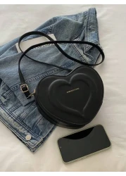 1pc A Cute And Fresh Style Heart Shaped Crossbody Bag Made Of Pu Material With Zipper Closure Adjustable Shoulder Strap And Large Capacity It Is Suitable For Teenagers Whether It Is For Students Daily