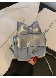 1 قطعة حقيبة جسم عبر للفتيات من مادة البولي يوريثان بشكل ماس ذات لون أحادي، حزام كتف من سلسلة معدنية، إقفال مغن