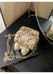 حقيبة كتف صغيرة رائعة ذات شريط لامع على شكل ربطة ، حقيبة كاجوال للخروج الجديدة للصيف