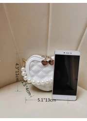 New Embroidered Heart Shaped Small Bag For Girls Fashionable Pearl Handbag For Little Princess