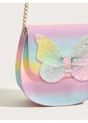 حقيبة كروس بادي من جلد البولي يوريثان بزخارف براقة بتصميم فراشة وألوان نمط المرقط، مناسبة للاستخدام اليومي