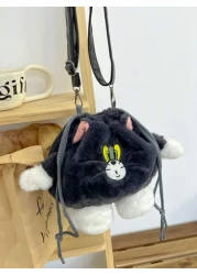 TOM AND JERRY. حقيبة كتف بتصميم كلب وفأر تام وجيري، حقيبة دلو بنمط القط توم فأر، حقيبة عبر الجسم ذات تعليق وسحاب يدوي