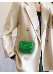 Fashionable Structured PU Shoulder Bag For Girls Cute Bow Decor Mini Square Crossbody Bag Flap Cover Coin Pouch