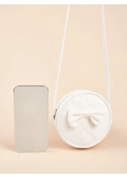 1pc Girls PU Quilt Plaid Bow Soft Sweet Round Mini Crossbody Bag Suitable For Daily Use