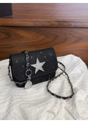 1pc Fashionable Sweet Shining Star Bag Crossbody Super Hot Chain Versatile Exquisite Small Bag Niche Mini Lipstick Bag Fashionable Chain Shoulder Strap With Sweet Five Pointed Star Decoration Suitable