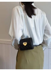 حقيبة كتف صلبة للفتيات مطرزة بأناقة، حقيبة جلد PU عرضية بشكل قلب بشكل عفوي