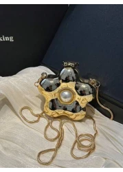 1 Pc New Model Girl s Metal Material Mini Solid Color Flower Shaped Crossbody Bag Buckle Closure Metal Chain Shoulder Strap Exquisite And Fashionable Convenient And Compact Suitable For Daily Travel A