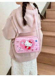 Sanrio قطعة واحدة حقيبة كتف صليب صغيرة للبنات بتصميم Kuromi وCinnamoroll من جلد البولي يوريثان، حقيبة مربعة للأطفال