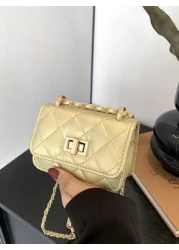 1PC New Mini Square Bag Girl Handbag Diamond Pattern Stitching Shoulder Bag Woven Chain Bag Flip Small Bag Cute Diagonal Cross Body Bag Accessories Bag