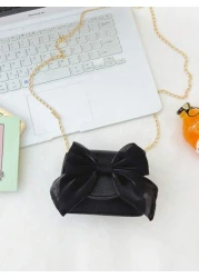 Solid Color Bow Knot Children s Shoulder Bag Mini Pu Bag With Bow Decoration And Chain Strap Cute Girl Purse For Outdoor Activities And Compartments