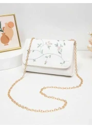 1pc Embroidered Crossbody Bag For Girls Floral Embroidery Shoulder Bag Coin Purse Chain Minimalist Crossbody Bag Suitable For Daily Use Gatherings Gift Giving An Ideal Gift Choice