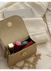 1pc Solid Color Pu Flap Closure Shiny Fashion Chain Crossbody Bag Suitable For Daily Use In Spring And Summer