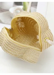 New Handmade Woven Grass Bag Cute Plum Blossom Woven Bag For Small Beach Bag Crossbody Summer Coin Purse Storage Ideal For Vacation