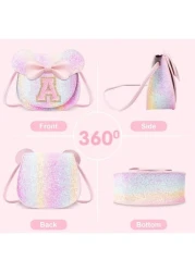 Toddler Purse Little Girl Purses For S 1 2 3 4 5 6 7 8 Year Old Birthday Gifts Cute Bow Purses Crossbody Shoulder Bag Personalized Initial Glitter Letter Coin Purse Christmas Gifts